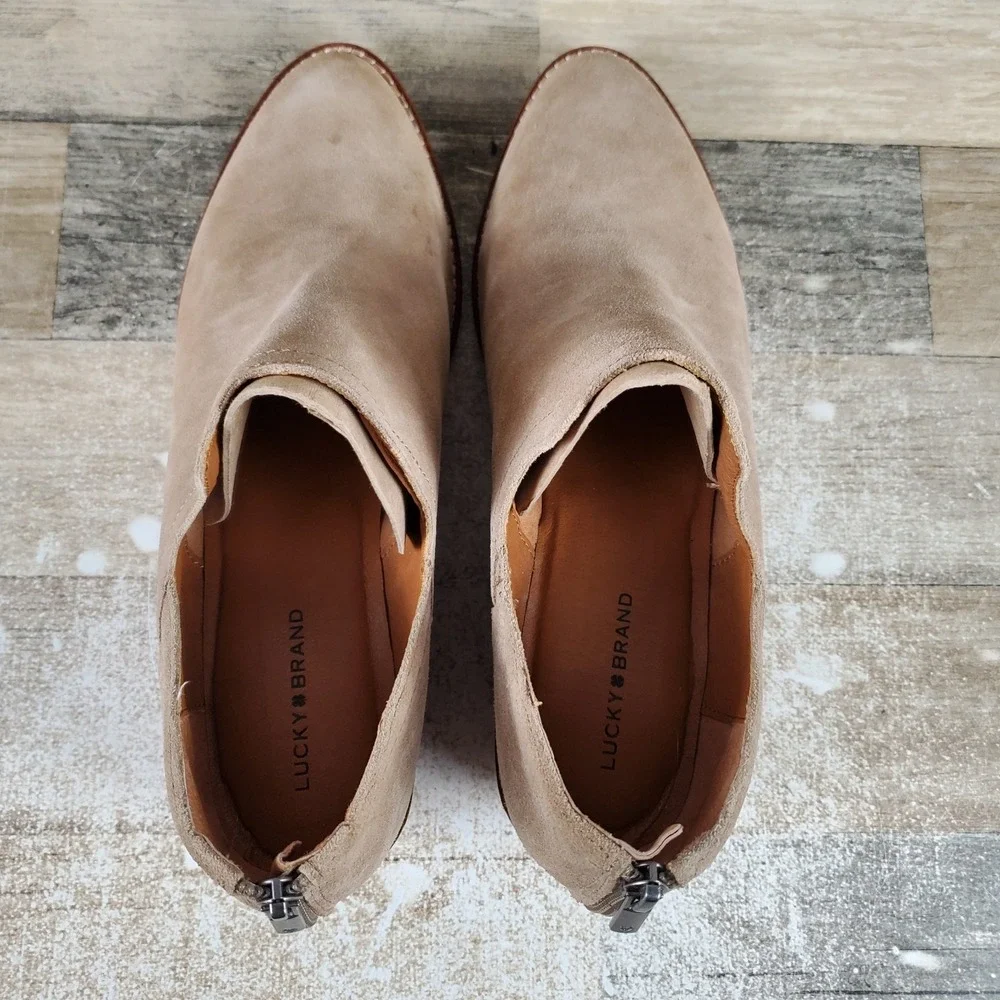 Lucky Brand Fitina Womens Booties Sz 11 M‎ Oiled Suede Back Zip Round Toe Boots